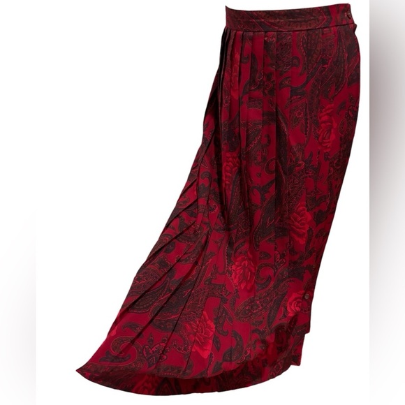 70s ABECROMBIE & FITCH BURGUNDY WHIMSIGOTH ROSE & PAISLEY KNIFE PLEAT MAXI SKIRT - Picture 4 of 13